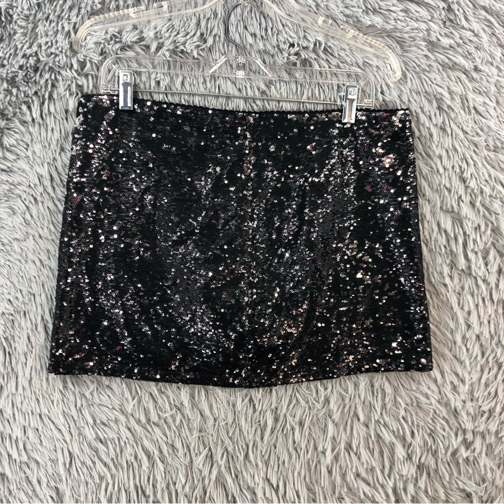 Forever 21 Mini Skirt Womens Large Black Sequin Side Zipper Lined